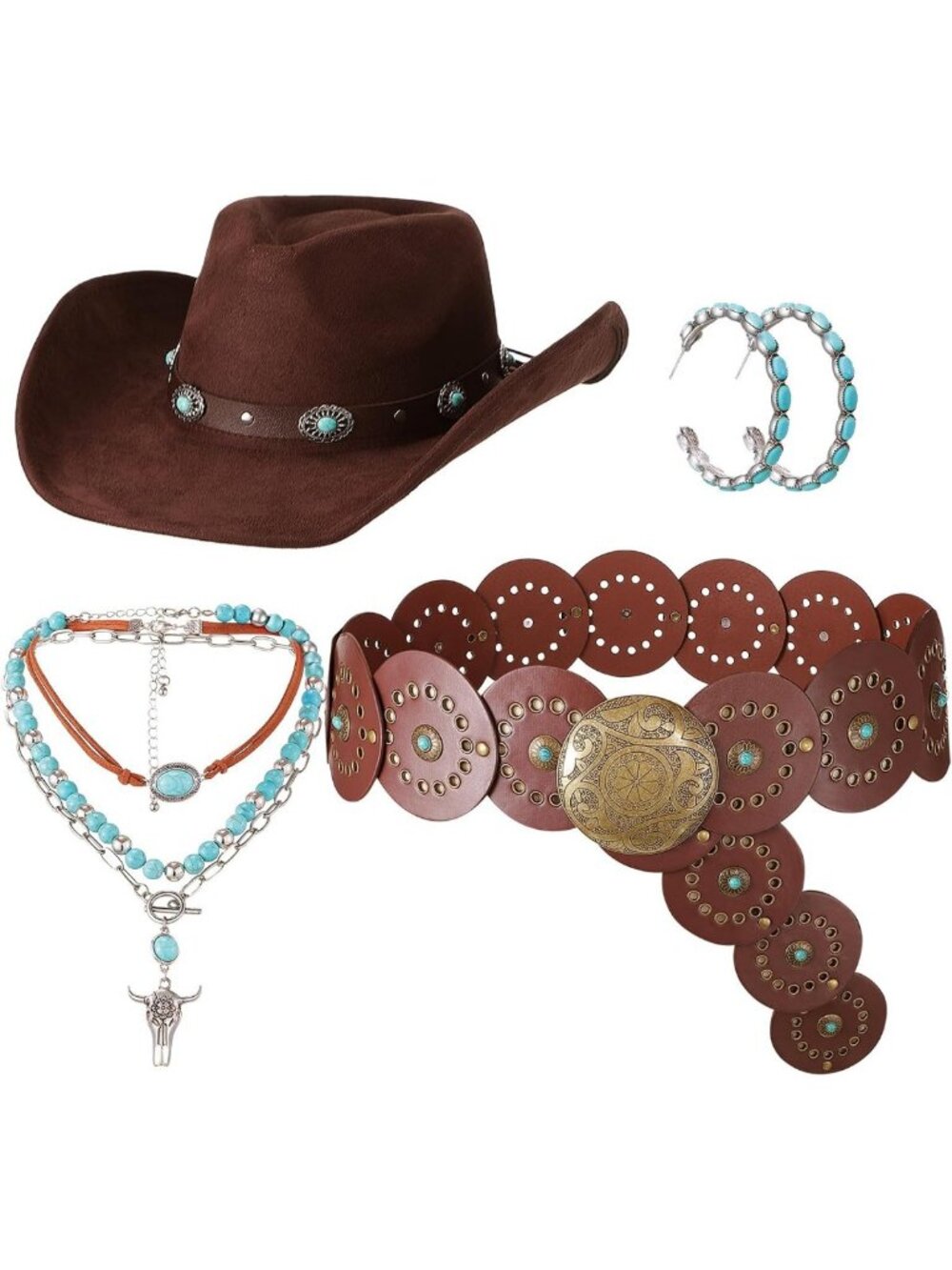 4 Pcs Western Cowgirl Accessories Set with Stylish Hat & Fun Details